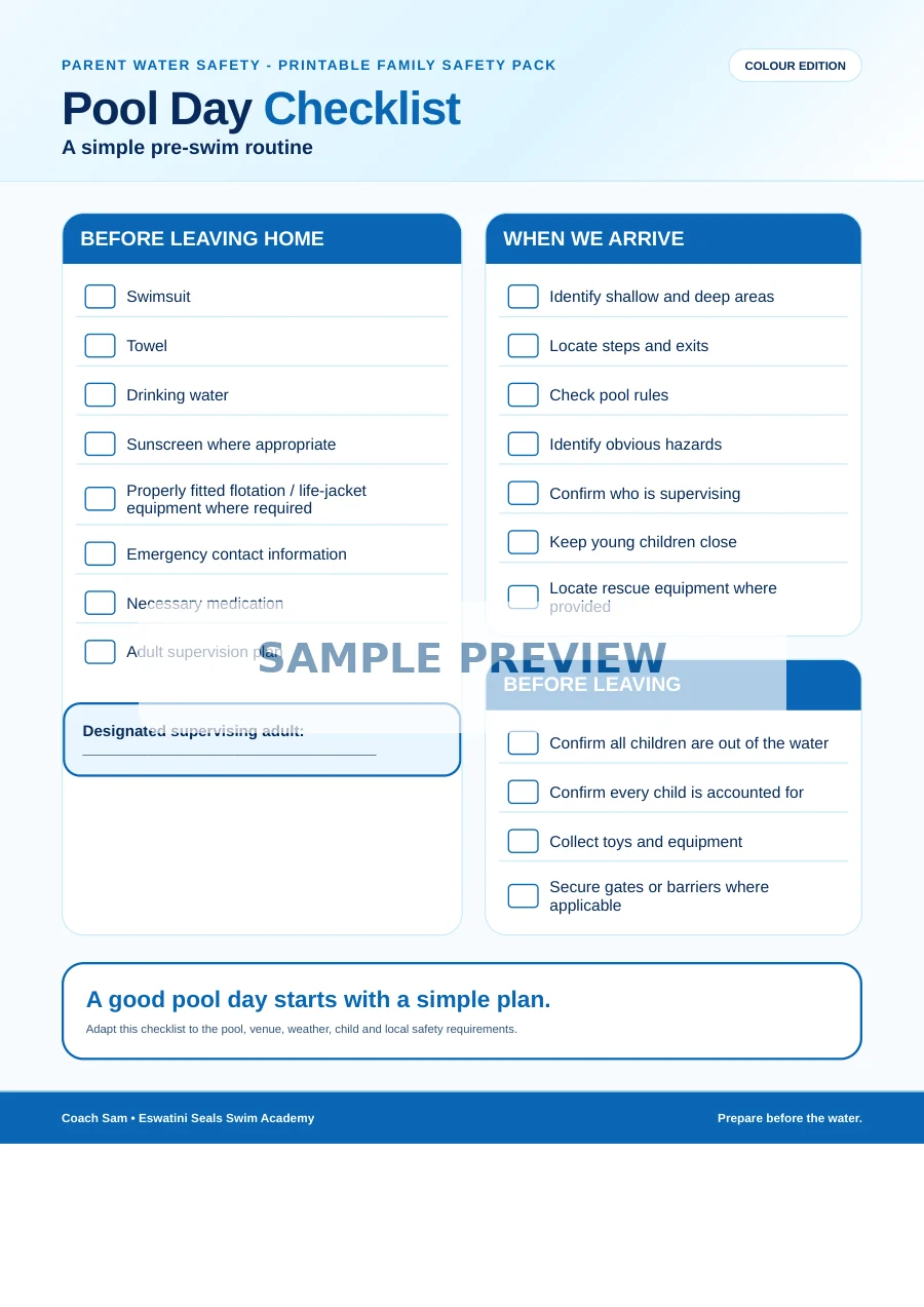 Sample Pool Day Checklist